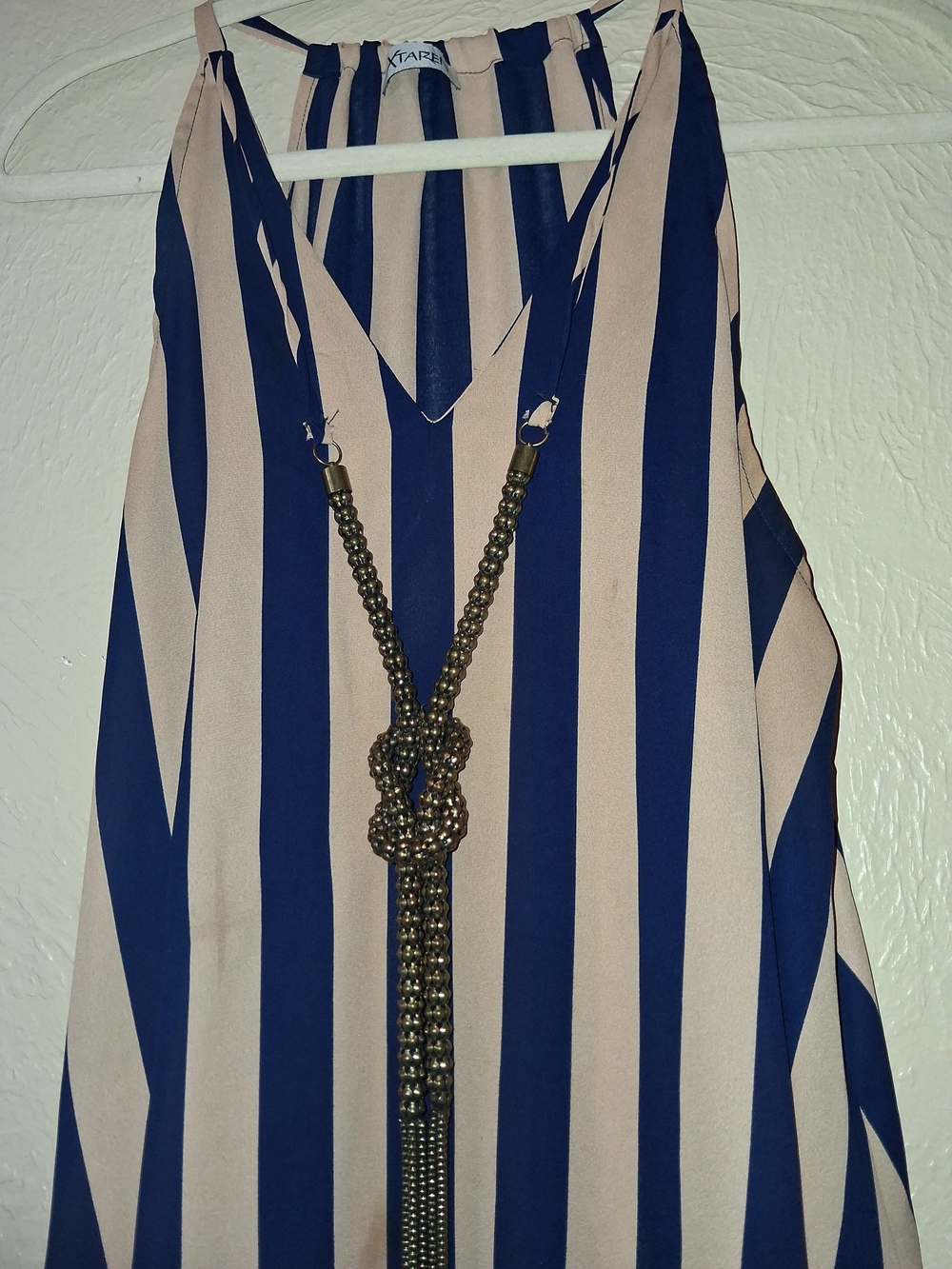 Xtaren Navy and Beige Vertical Stripe V-Neck Camisole